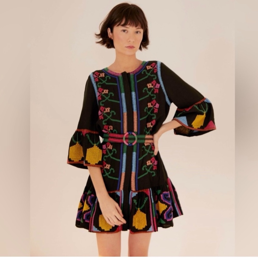 Farm Rio Jimena Embroidered Mini Dress